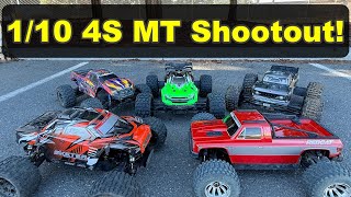 4S RC Monster Truck Shootout!  Traxxas Maxx, Corally Sketer, Arrma Kraton Outcast, Redcat Valkyrie