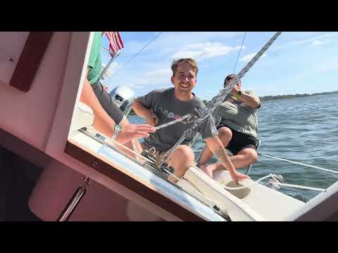 A first time reaction to sailboat leaning into the wind. Funny !
