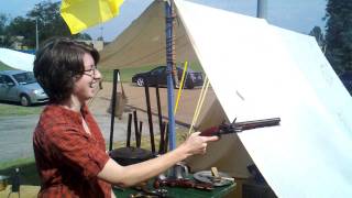 preview picture of video 'Monica shooting a flintlock pistol'