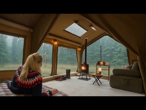 CAMPING IN HEAVY RAIN IN A HUGE 4-ROOM TENT