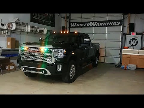 2020 GMC Denali 3500 HD Dual Use All-Amber Plow Truck Strobes and Green-White Tailgate Strobe Lights