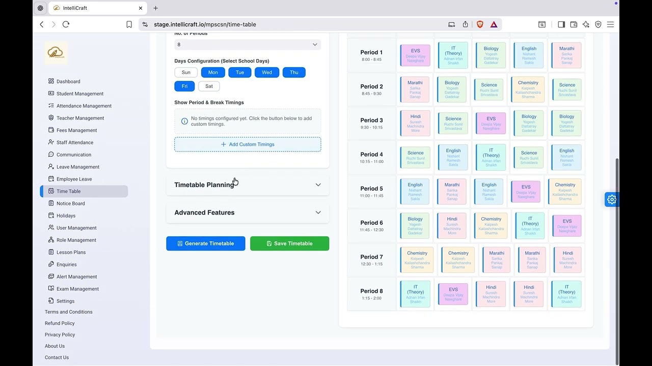 Automatic Timetable Generator for Schools | Intellicraft ERP Module Tutorial