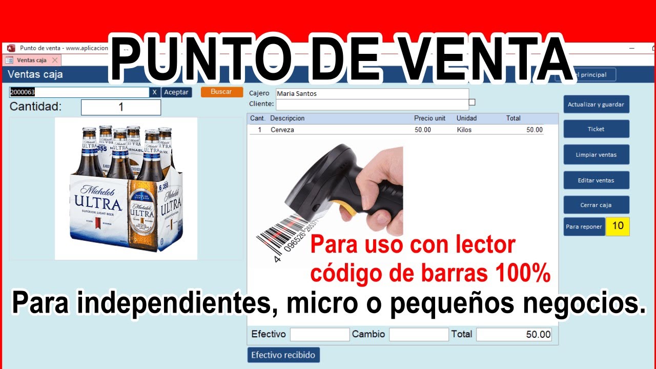 Punto de venta con lector de código de barras (PV3)