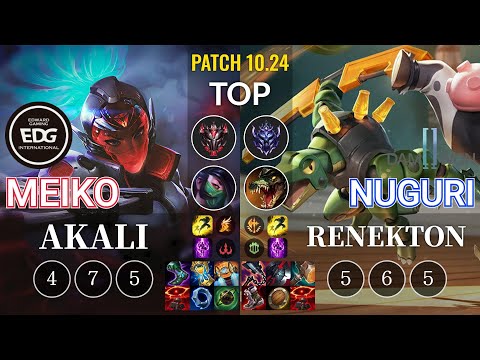 EDG Meiko Akali vs DWG Nuguri Renekton Top - KR Patch 10.24