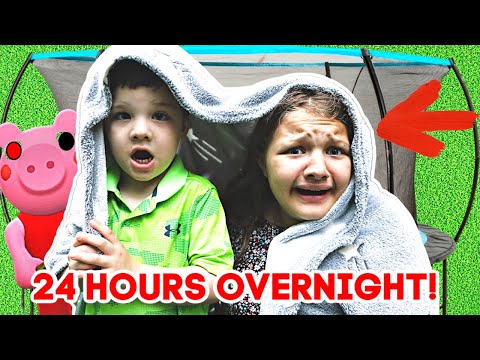 24 HOURS ON TRAMPOLINE OVERNIGHT with AUBREY & CALEB! IS PIGGY THE NEW VILLAIN?