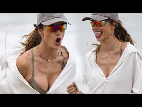 Alessandra Ambrosio enjoys a beach run with a friend