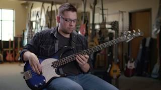 Video thumbnail for Modulus Graphite Funk Unlimited 4 Blue Flake Burst by Modulus Graphite