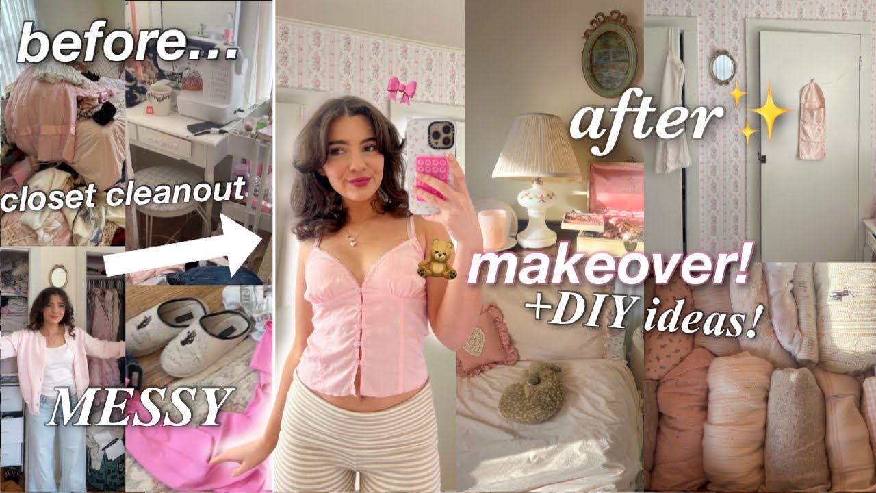 cleaning my MESSY room *EXTREME* 🧸🎀 & DIY room decor ideas!