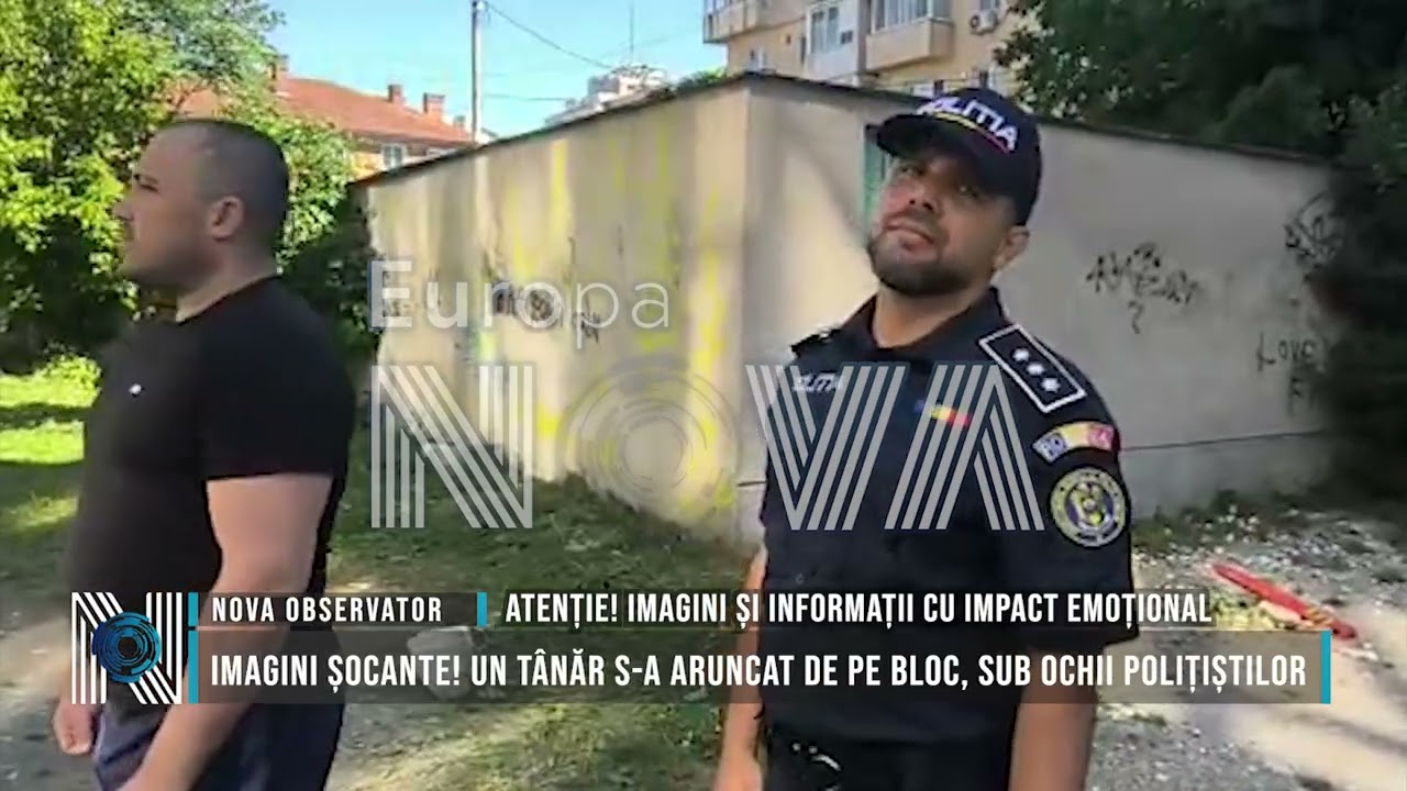 Imagini șocante! Un tânăr s-a aruncat de pe bloc, sub ochii polițiștilor.  Atenție! Imagini și informații cu impact emoțional