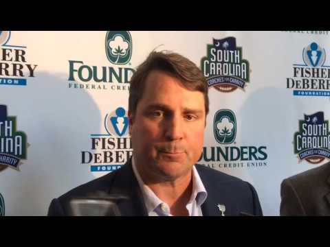 Will Muschamp speaks with media at South Carolina coaches for charity event