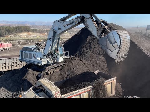 Liebherr 984 Excavator Loading Coal On Trucks With Two Passes - Sotiriadis/Labrianidis Mining