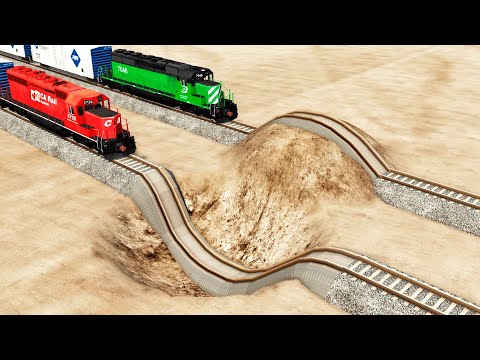 Trains vs. Giant Bulge And Pit – BeamNG.Drive