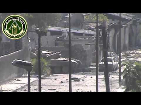 استهداف  دبابة لقوات النظام في حي جوبر في مدينة دمشق  بواسطة مدفع بي 10 من قبل كتيبة حمزة أسد الله التابع للواء البراء