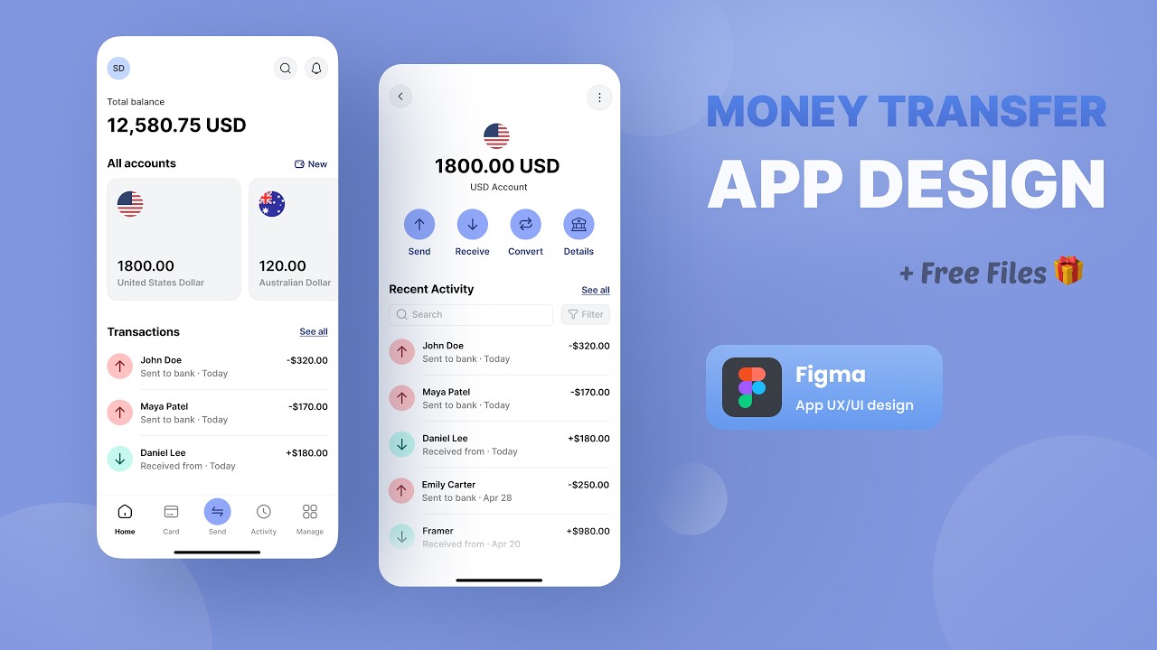 Money Transfer Mobile App in Figma (UI Design & Prototype)