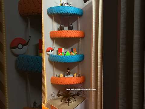 Kids room shelf with tyre 🛞 #kidsroommakeover #shorts #diyshelf #diyideas #tyres