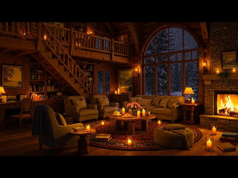 Cozy Winter Cottage Ambience ❄️ Smooth Jazz, Crackling Fireplace Sounds & White Noise for Sleeping