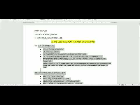 STATİN GRUBU KOLESTROL İLAÇLARINDA ÖDENME KOŞULLARI -18 YAŞ VE ÜZERİ ANA RAPOR VE İDAME RAPOR KURALI