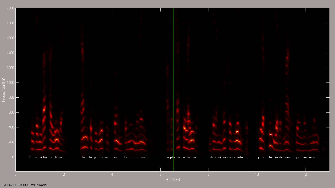 Espectrograma del recitado: Comienzo de la Oda a la flor de Gnido de Garcilaso de la Vega.
