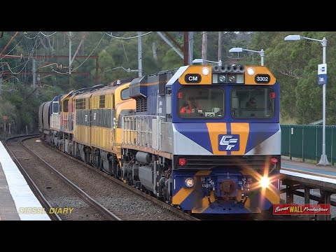 Diesel locomotives CM3302, GM27, S317, BRM001 & CM3308 - Hawkesbury River to Berowra - February 2015