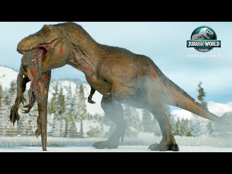 TYRANNOSAURUS REX VS ALL LARGE & MEDIUM DINOSAURS EPIC BATTLE – JURASSIC WORLD EVOLUTION 3