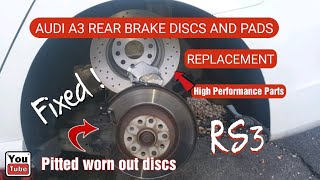 Audi A3, RS3 Worn Out Rear Brake Discs and Pads Change. Audi Electronic Hand Brake Caliper Rewinding