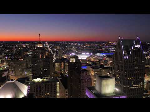 Detroit Michigan At Night 4k, Detroit City, USA, Drone Footage, A Travel Tour UHD