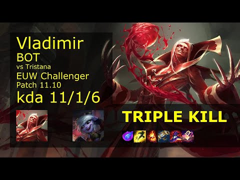 Vladimir Bot & Galio vs Tristana & Zilean - EUW Challenger 11/1/6 Patch 11.10 Gameplay