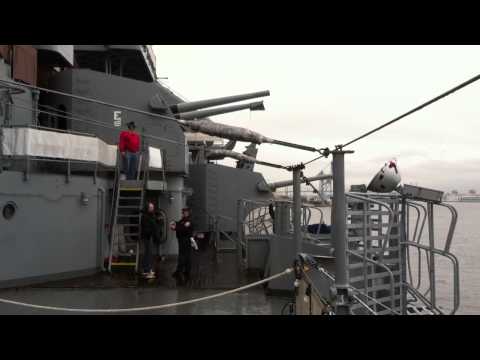 Firing the 5" gun on the Battleship New Jersey