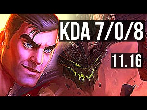 JAYCE vs MALPHITE (TOP) | 7/0/8, 67% winrate, Godlike | NA Master | v11.16