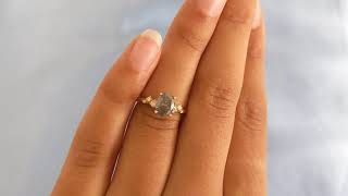1.25CT, 2 Carat Oval Cut Raw Salt and Pepper Diamond Engagement Ring for Women | 18k Gold Grey Ring