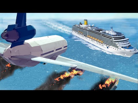 Airplane Crashes Into Big Ship After Engine Exploded - Emergency Landings In Besiege plane crash