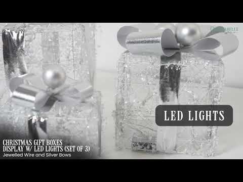 Christabelle Christmas Jewelled Wire & Silver Bows Gift Boxes Set of 3 Indoor and Outdoor Decoration