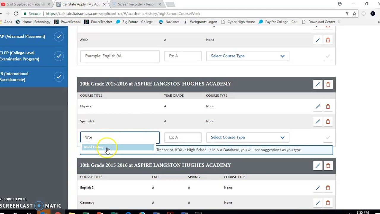 CSU Application- Adding your high school course work