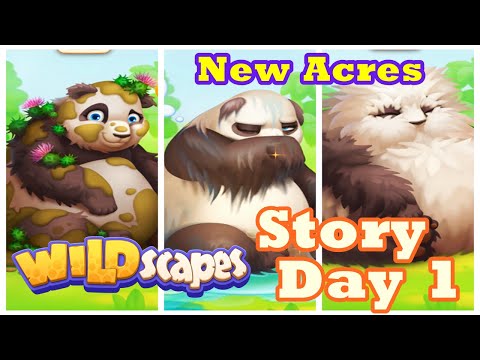 Wildscapes: New Acres Stories Day 1 HD walkthrough | Welcome a female panda | Cafe | Android | IOS