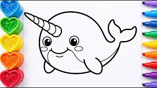 🐋Drawing and Coloring a Cute Narwhal | Easy Step By Step Tutorial for Beginners