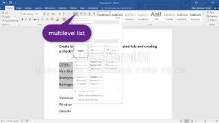 Word - Using bulleted lists, numbered lists, nested lists and creating a checklist