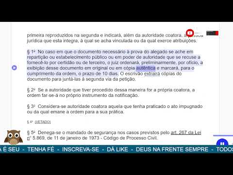 LEI Nº 12.016, DE 7 DE AGOSTO DE 2009 (Mandado de Segurança) Comentada 🦉