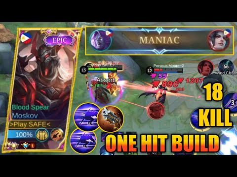MANIAC!! MOSKOV ONE HIT  BUILD AND EMBLEM, INSANE 18 KILLS - BUILD TOP GLOBAL MOSKOV~ MLBB