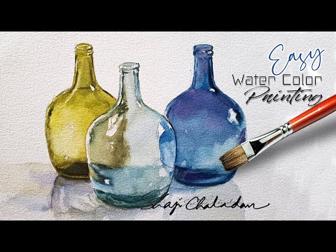 Watercolor Still-life painting | Glass Bottles |  How to paint Glass Bottle | Primary Colors Only
