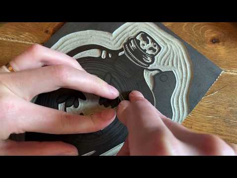 Two colour linocut printmaking process