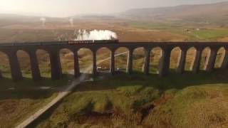 Tornado Steam Train passes over Ribblehead Viaduct filmed by Drone with sound. Camera Matthew Dyson