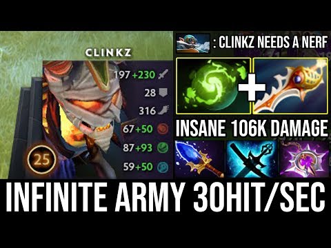 Clinkz Aghanim's Scepter Too IMBA!!! Infinite Burning Army 30Hits Per Sec + 106kDamage & Free Rapier