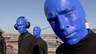 Blue Man Group Performs on Brooklyn Bridge