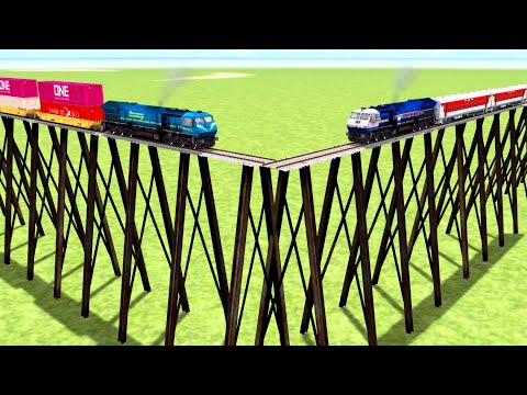 2 TRAIN VS 90 DEGREE TURN ON OVER BRIDGE COLLISION #railroad | Train Simulator 2023|