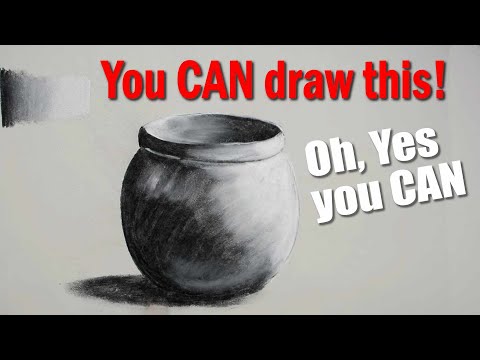 You can Draw this A simple pot in Charcoal and Chalk