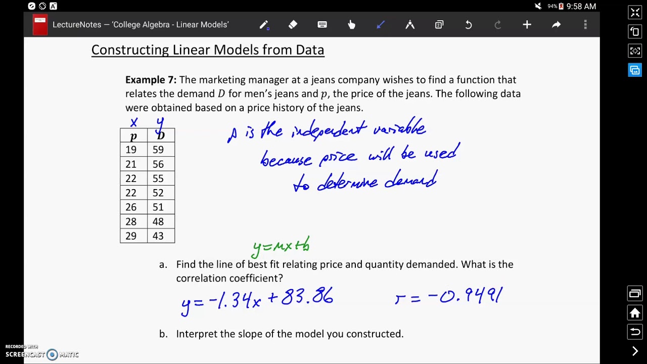 Constructing Linear Models from Data - Example 7