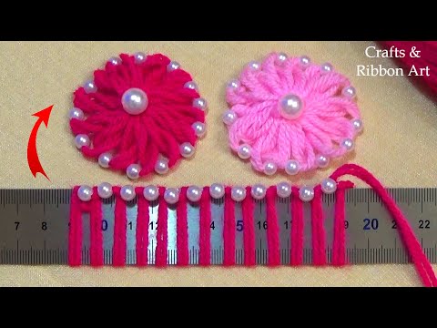 Amazing Woolen Flower Ideas with Scale -  Easy Trick -  Hand Embroidery Design -  Sewing Hack