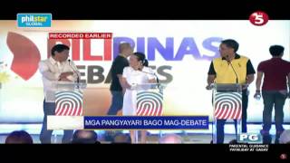 Behind the scenes: Duterte, Poe, Roxas have light banter before debate