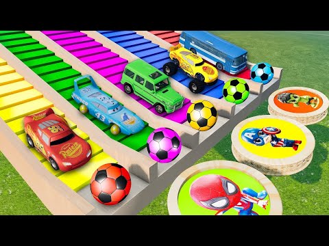 #BeamNG Funny Cars vs Slide Color and Stairs Color Portal Trap Long Truck