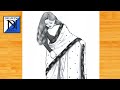 How To Draw A Traditional Girl With Beautiful Saree Pencil Sketch For Beginners Girl Drawing